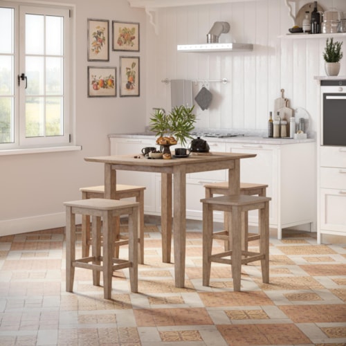 Coastal 5-Piece Counter Dining Set with Backless Stools