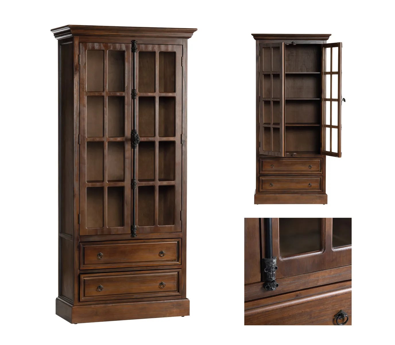 Crestview Collection Rutherford 2-Door 2-Drawer Curio Cabinet