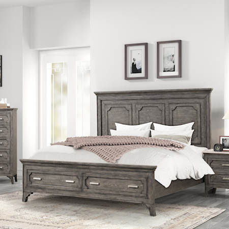 Contemporary California King Panel Bed with Footboard Storage