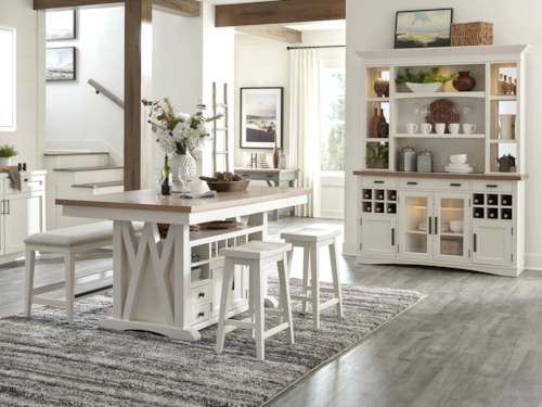 Farmhouse 5-Piece Counter-Height Dining Set with Buffet and Hutch