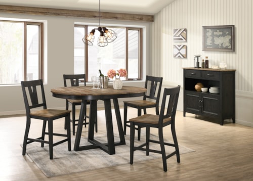 Transitional 6-Piece Counter Height Dining Set with Sideboard