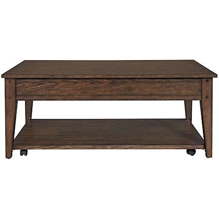 Casual Lift-Top Cocktail Table - Rustic Brown Oak