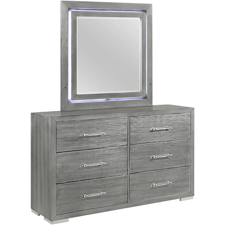 Silver 6-Drawer Dresser and Mirror Set