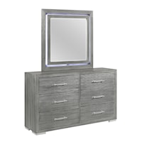 Contemporary Silver 6-Drawer Dresser and Mirror Set