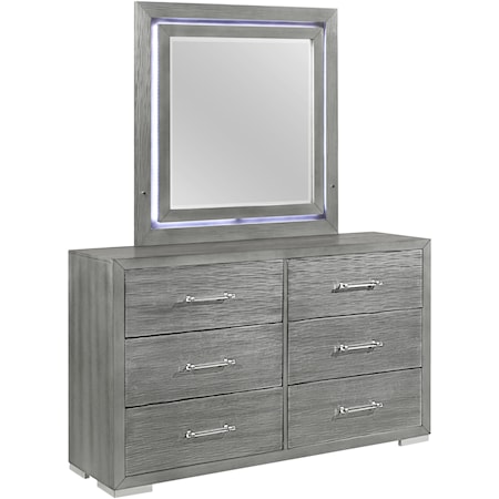 Silver 6-Drawer Dresser and Mirror Set