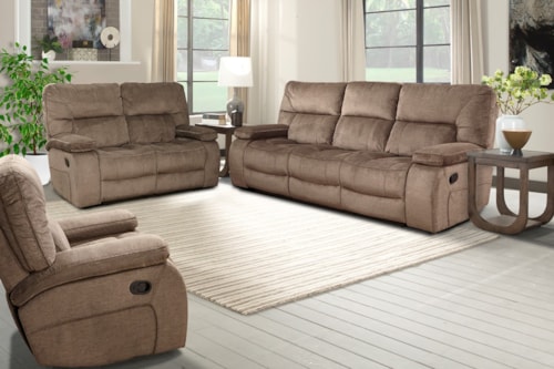 Casual 3-Piece Manual Reclining Living Room Set with Lay Flat Design