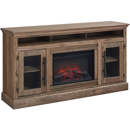 Traditional 73" Fireplace Console with Glass Doors and Open Shelving