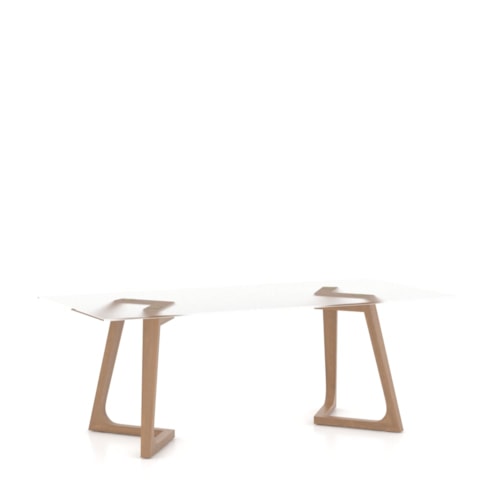 Contemporary Glass Top Dining Table with Sculptural Double Pedestal Base