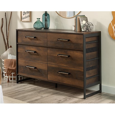 Industrial 6-Drawer Dresser with Metal Frame