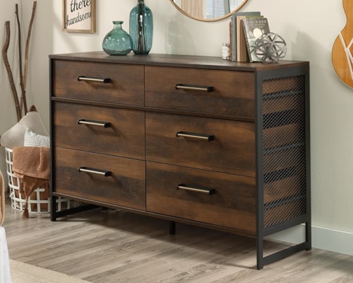 Industrial 6-Drawer Dresser with Metal Frame