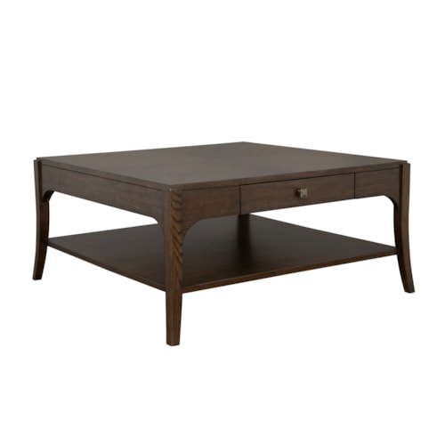 Transitional 1-Drawer Square Coffee Table with Lower Shelf