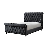 Glam Kyrie Upholstered King Sleigh Bed with Button Tufting Detail