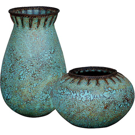 Bisbee Turquoise Vases, S/2