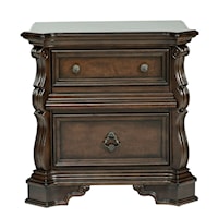 Traditional 2-Drawer Nightstand with Burnished Brass Hardware