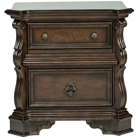 Traditional 2-Drawer Nightstand with Burnished Brass Hardware