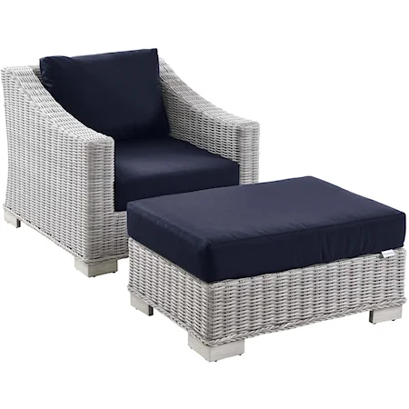 Outdoor 2-Piece Armchair and Ottoman Set