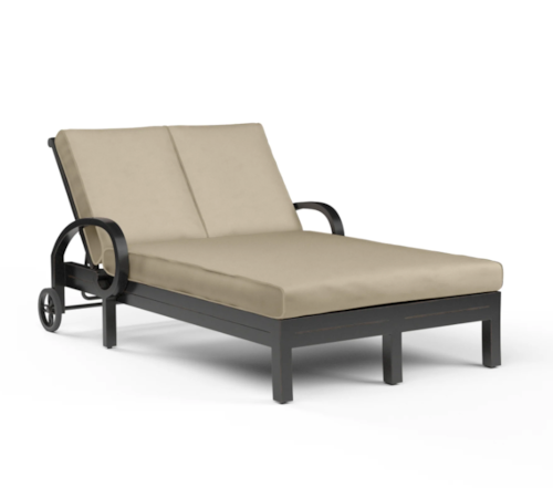 Transitional Outdoor Cushioned Double Chaise with Wheels