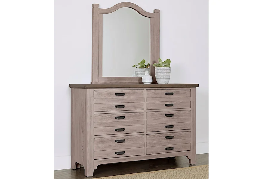 Bungalow Double Dresser and Arch Mirror by Laurel Mercantile Co. at VanDrie Home Furnishings