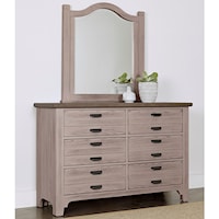 Transitional 6 Drawer Double Dresser and Arch Mirror