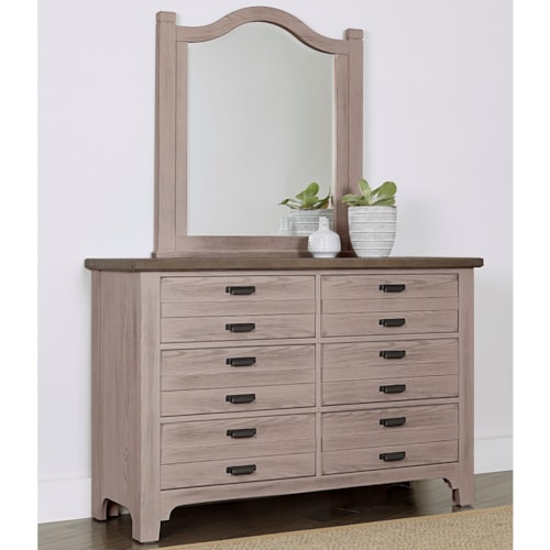 Transitional 6-Drawer Dresser and Arched Mirror