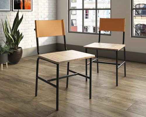 Industrial Dining Chair with Wood Seat & Leatherette Seat Back