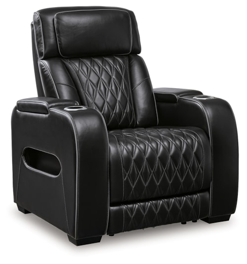 Leather Match Power Recliner with Adj Headrest