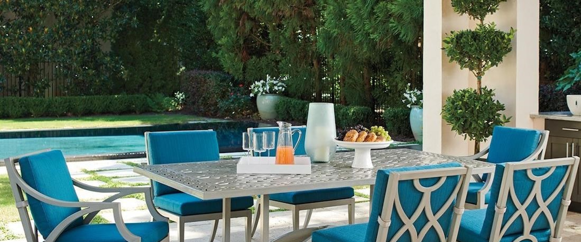 Transitional 7-Piece Outdoor Dining Set with Rectangular Table