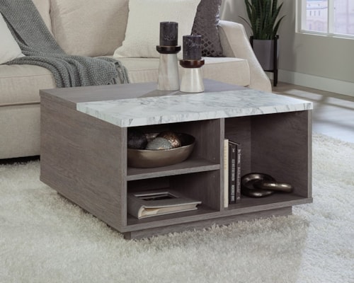Contemporary Lift-Top Coffee Table with Lower Storage Shelving