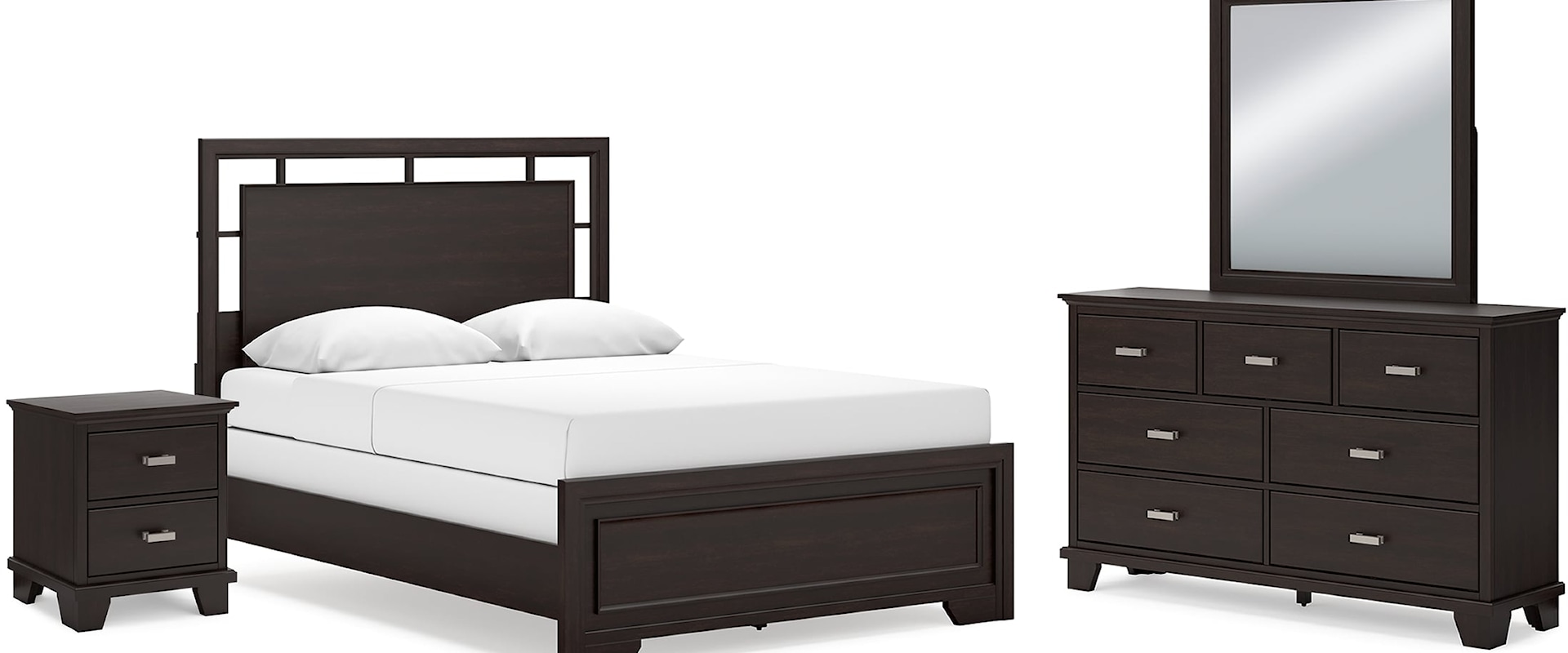 Queen Panel Bed, Dresser, Mirror And Nightstand