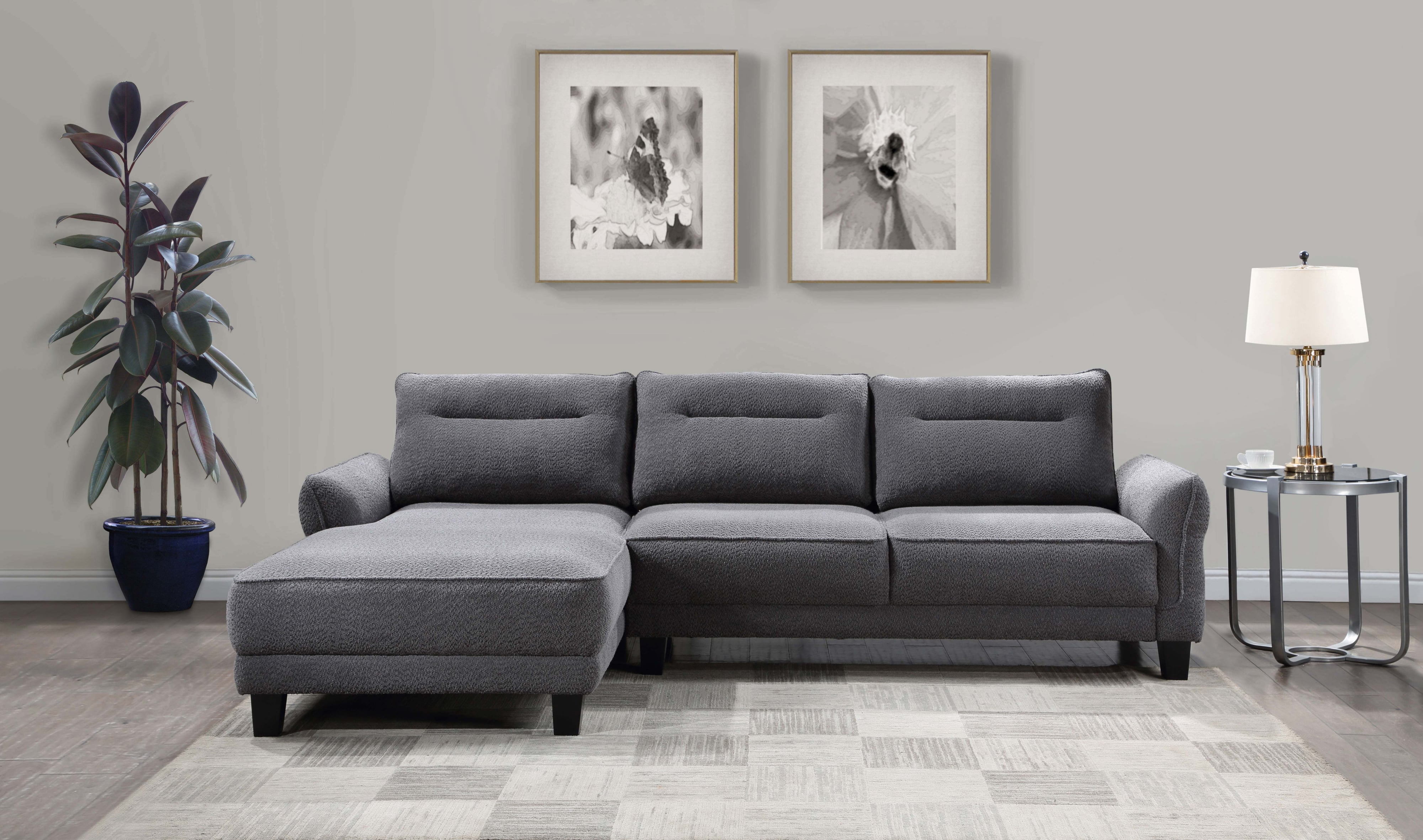 Caspian Curved Arm Chaise Sectional Sofa
