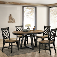 Transitional 5-Piece Dining Set with Lattice Back Side Chairs