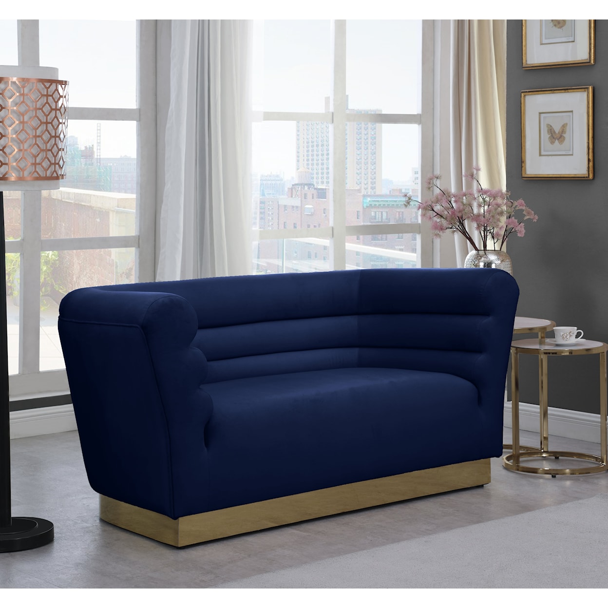 Meridian Furniture Bellini 3-Piece Navy Velvet Living Room Group