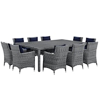 Summon Coastal 11-Piece Outdoor Patio Sunbrella® Dining Set - Gray/Navy