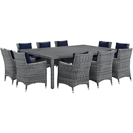 Summon Coastal 11-Piece Outdoor Patio Sunbrella® Dining Set - Gray/Navy