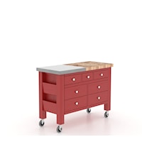 Transitional Stainless Steel Top Kitchen Island with Removable Butcher Block and Wheels