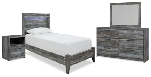 Twin Panel Bed, Dresser, Mirror And Nightstand