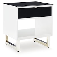 Rectangular End Table with Black Glass Top