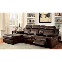 Transitional Sectional Reclining Sofa with Storage Console and Chaise