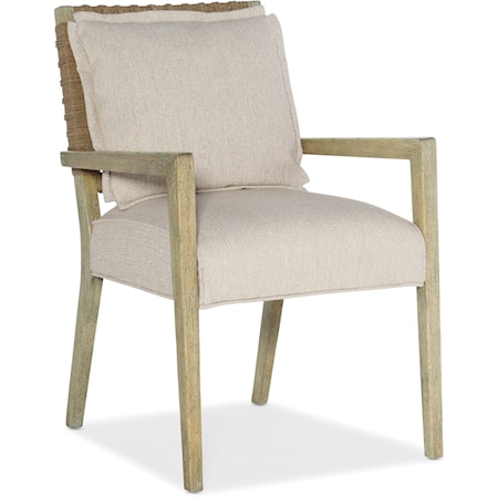 Coastal Woven Back Arm Chair with Upholstered Seat