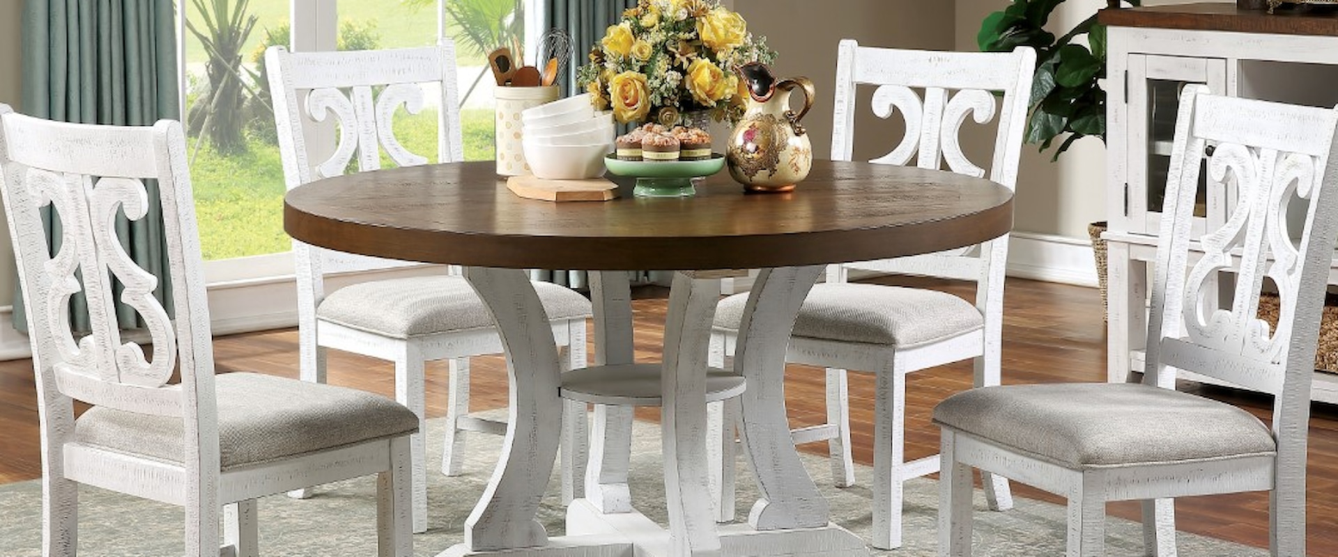 Rustic 5-Piece Dining Set with Round Pedestal Table