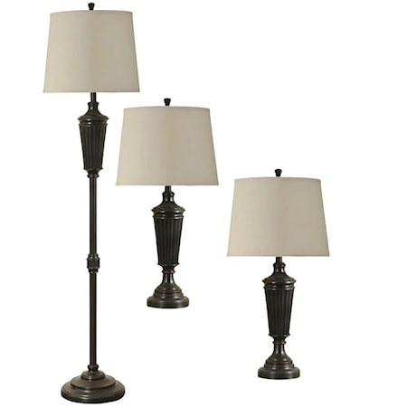 BRONZE WOOD SET OF 3 | LAMPS-2 TABLE AND 1 F