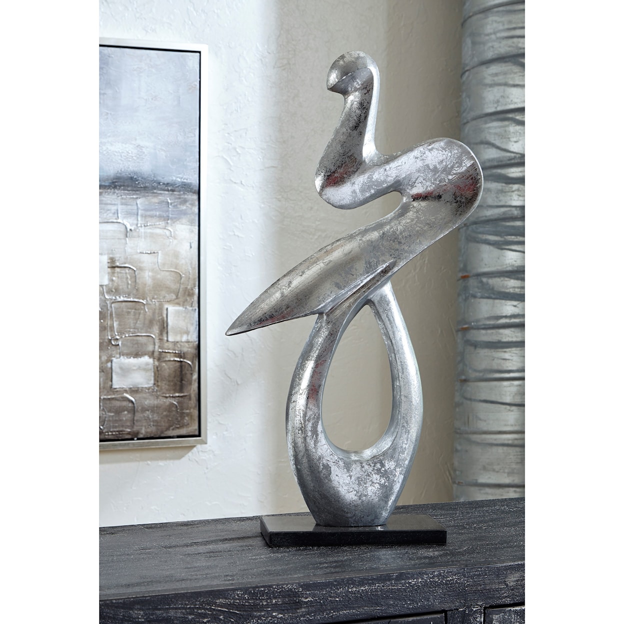 Ashley Furniture Signature Design Accents Devri Silver Finish/Black Sculpture