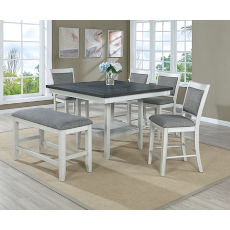 Transitional 6-Piece Counter Height Dining Set with Bench