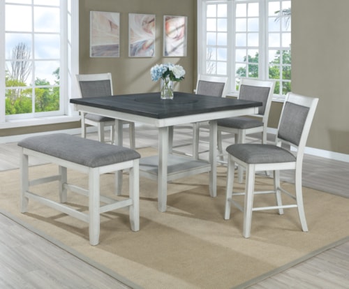 Transitional 6-Piece Counter Height Dining Set with Bench