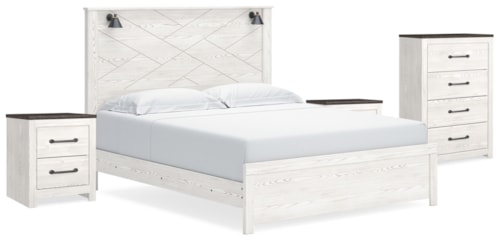 King Panel Bed, Chest And 2 Nightstands