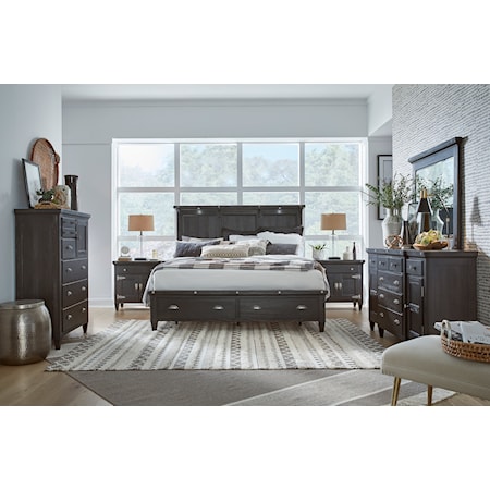 Queen Lighted Panel Storage Bed