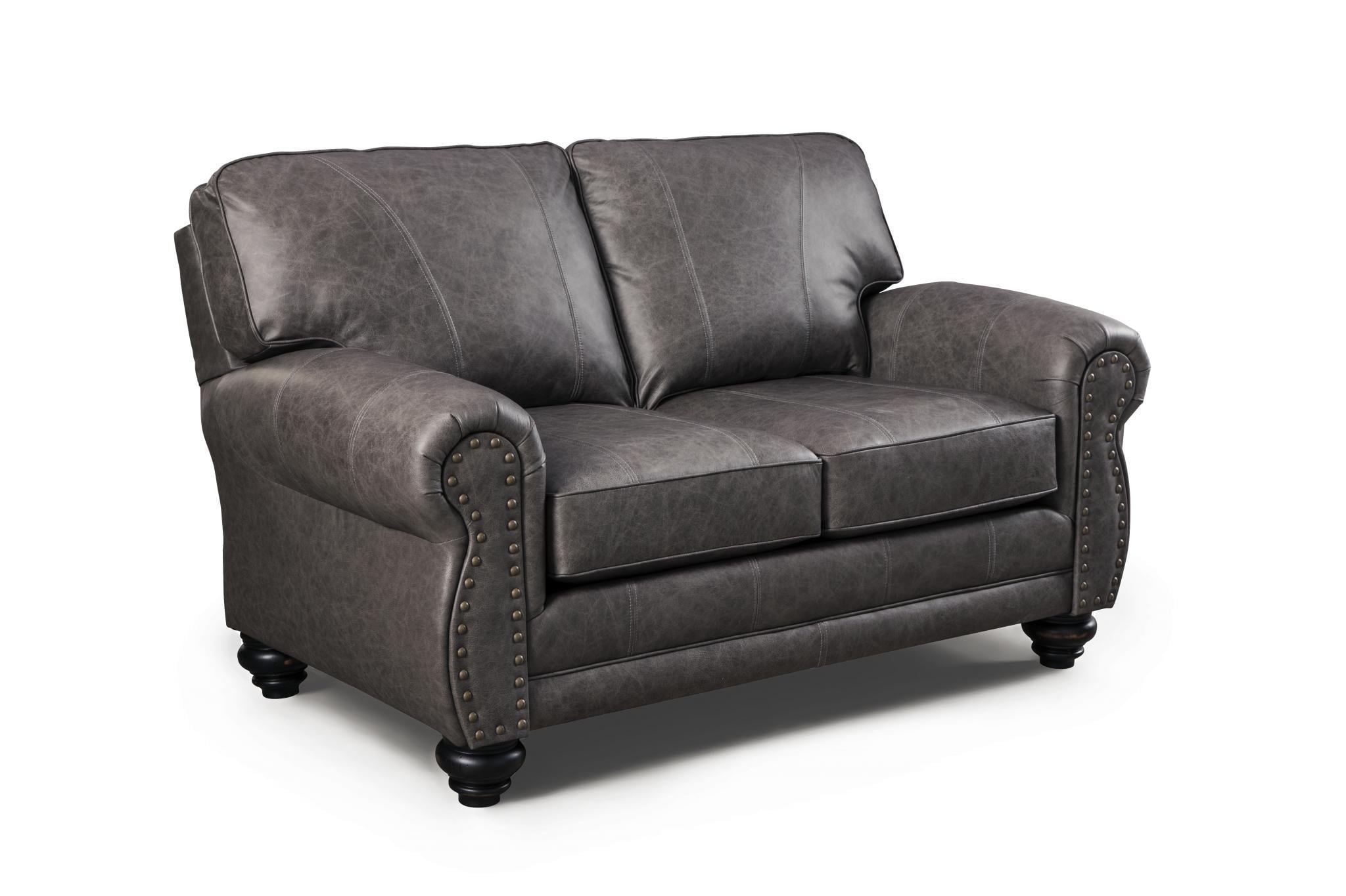 Leather reclining loveseat online with nailhead trim