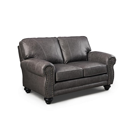 Leather Loveseat with Nailhead Trim