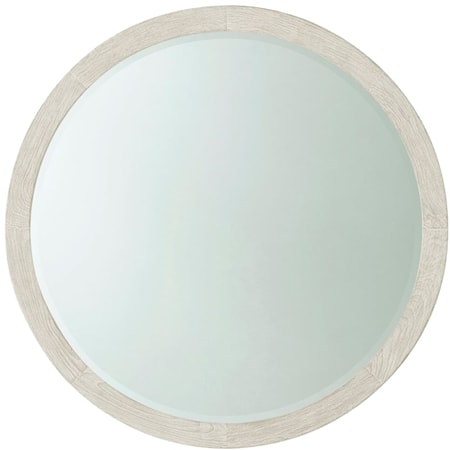 Round Wall Mirror with Pine Wood Trin