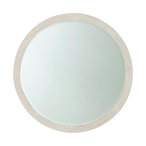 Round Wall Mirror with Pine Wood Trim